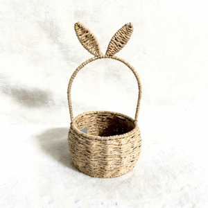 سلة تخزين منسوجة يدويًا من الخيزران بتصميم أذني أرنب لطيفة، منظم محمول للقرطاسية والكتب، ديكور للحمام وغرفة المعيشة - Product Image 2