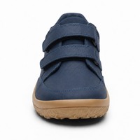 Chaussures d'école en cuir bleu pour enfants, style pieds nus, bout rond, approuvées pour l'école, légères, souples, commande en gros, fournisseur de logos personnalisés