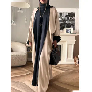 เดรสมุสลิมสำหรับผู้หญิงเสื้อผ้าอิสลามเรียบง่ายสีทึบสไตล์ตุรกีอาบายา
