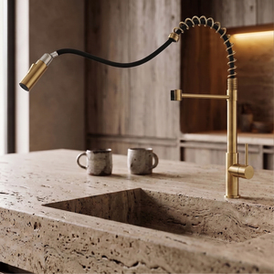 Grifo de Cocina Flexible con Rociador en Cascada, Acero Inoxidable 304, Acabado Dorado Cepillado, Mezclador de Agua Fría y Caliente CC295-GBG - Product Image 4