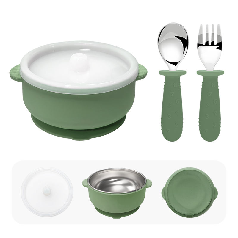bowl 1pc+spoon 1pc+ fork 1pc-Green