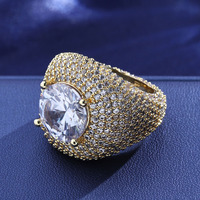 Nouvelle bague d'anniversaire tendance pour homme, style hip-hop, avec grand zircon de laboratoire, incrustation de pierre précieuse en cuivre en forme d'œuf de pigeon, plaqué or