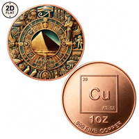 Pièce de monnaie en cuivre pur 999 de 1 oz, pyramides de l'Égypte ancienne, hiéroglyphes, impression couleur 2D