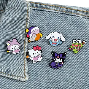 Wholesale Cheapest 100 Designs Cartoon Sanrio Metal Pins Decor Clothes Lapel Pin Kawaii Kuromi Brooches Hard Enamel Pin