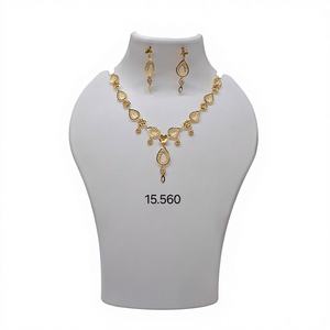 <b>Gold</b> Teardrop Link Necklace <b>Set</b> with Floral Accents and Coordinated Earrings for Womens Festive <b>Jewelry</b> - Product Image 2