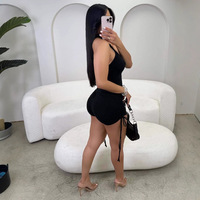 Deux pièces ensembles pour femmes Sexy licou sans manches hauts courts et à lacets Bandage Shorts dames Clubwear vêtements ensembles