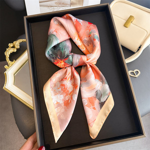 Satin Silk Feel Floral <strong>Scarf</strong> for Women Elegant <strong>Square</strong> Neck <strong>Scarf</strong> Watercolor Floral <strong>Square</strong> <strong>Scarf</strong> Hair Neck Wrap 27 Inch OEM/ODM - Product Image 6