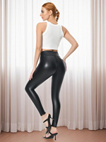 Collants sexy en similicuir PU pour femme avec fermeture éclair discrète à l'entrejambe, pantalon long taille haute pour club et soirée, collants exotiques