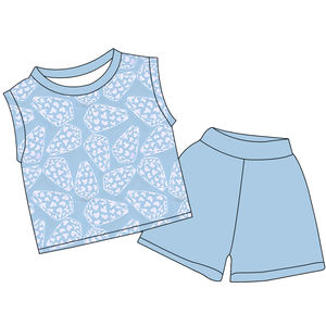 Ensemble deux pièces en soie de lait douce et respirante pour enfants, imprimé personnalisé, style hawaïen, décontracté, sans manches, pour garçons et filles, vente en gros - Product Image 2