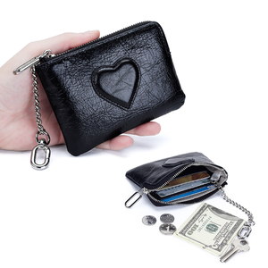 Oil Wax Cowhide Leather Wristlet Keychain <b>Wallet</b> Genuine Leather Designer Coin Purse Keychain <b>Wallet</b> Mini <b>Small</b> Purse Bag - Product Image 1