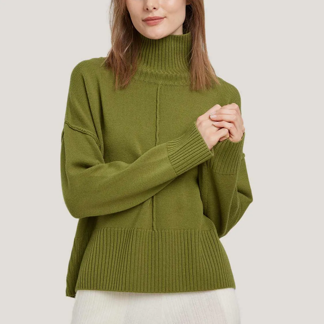VSCOO brand new design turtleneck solid color cable long sleeve custom pullover knit sweater women