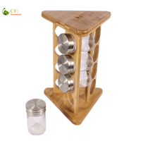 Triangle bambou comptoir étagère étagère organisateur pour épices de cuisine avec 12 pots