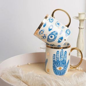 Indian Style Eye Handprint <b>Ceramic</b> Mug Gold Rim Decorative Plate Dishwasher Safe for Couple Breakfast Dessert Tableware - Product Image 4