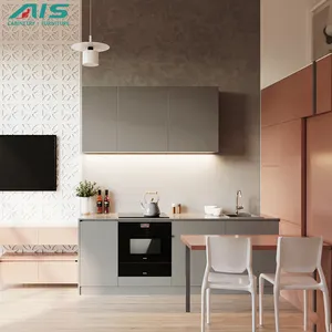 AIS custom high quality modern minimalist grey matte lacquer multifunctional kitchen cabinets set with sink