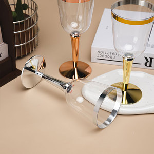 <span class=keywords><strong>Verre</strong></span> à vin en <span class=keywords><strong>plastique</strong></span> PS en trois parties, réutilisable, sans BPA, écologique, couleur personnalisée, double bordure dorée, base pour vaisselle élégante - Product Image 5