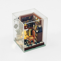 Hongda S2301Z Transit café Miniature maison de poupée bricolage maison de poupée Kit de maison de poupée en bois avec cache-poussière