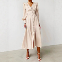Robe en satin pour femmes européennes et américaines, manches lanternes, taille cintrée, robe élégante et ajustée de style européen et américain