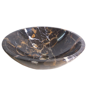 Portoro อ่างล้างหน้าหินหินอ่อนสีดำทองพร้อมอ่างล้างหน้าเหนือเคาน์เตอร์อ่างล้างหน้าทรงกลม - Product Image 1
