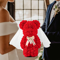 Bestseller Handgefertigter Hochwertiger Hochzeits-Roter-Rosen-Bär Künstliche Blumen Teddybär-Box Valentinstag Weihnachten Anpassbare Farbe