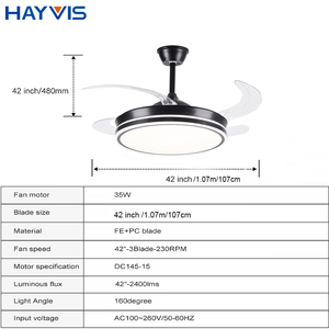 Nhà Máy Giá trong nhà trang trí phòng khách phòng ngủ 42inch 6 tốc độ 3cct điều khiển từ xa có thể sạc lại LED quạt trần ánh sáng - Product Image 3