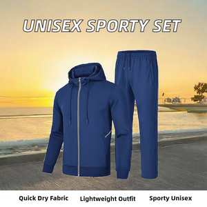 Unisex Adults Hooded Tracksuit Set Lightweight Polyester Cotton Sportswear <b>Jogging</b> <b>Suit</b> - Product Image 2