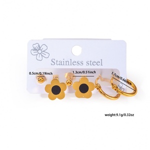 Nouvelles boucles <span class=keywords><strong>d</strong></span>'oreilles créoles plaquées or pour femmes, <span class=keywords><strong>en</strong></span> acier inoxydable, motifs étoile, <span class=keywords><strong>croix</strong></span> et fleur, lot <span class=keywords><strong>de</strong></span> 3 paires - Product Image 6