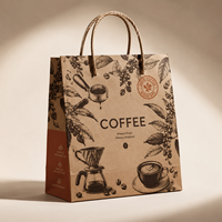 Sac de courses en papier kraft classique durable imprimé sur mesure avec poignées torsadées et fond carré pour l'emballage de vente au détail des cafés