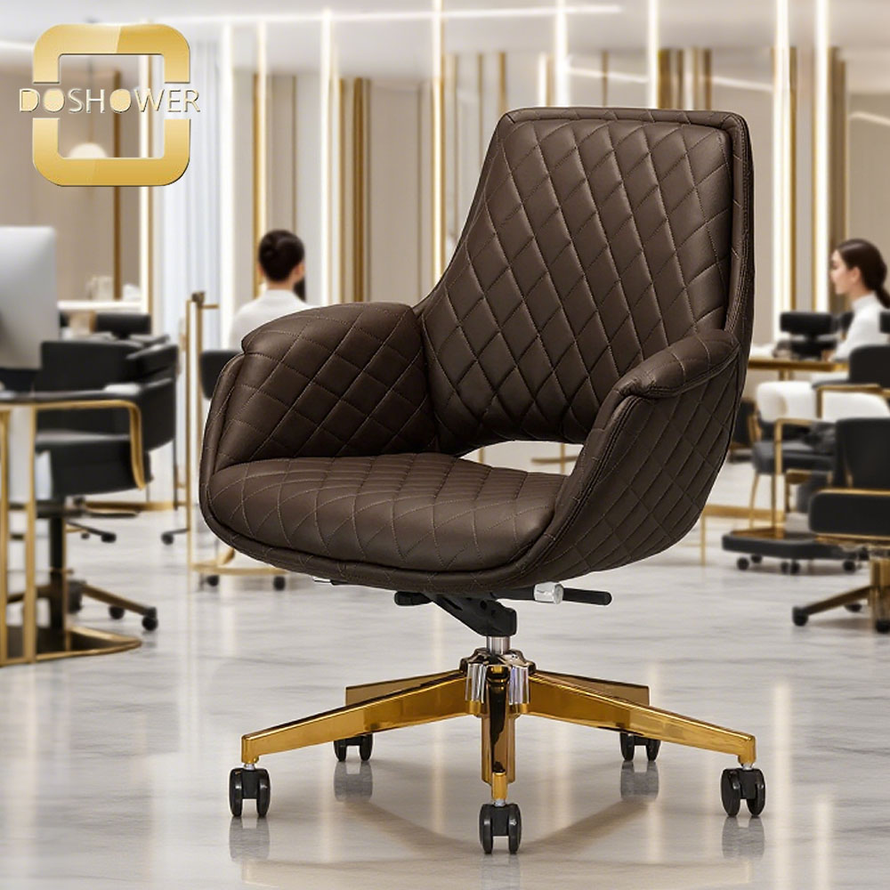 Silla De Oficina De Cuero Genuino, Sillas De Escritorio Ejecutivas Con Respaldo Medio Con Brazos Y Ruedas De Aluminio, Silla Giratoria De Cuero De Oficina Con Respaldo Grueso Y Soporte Lumbar