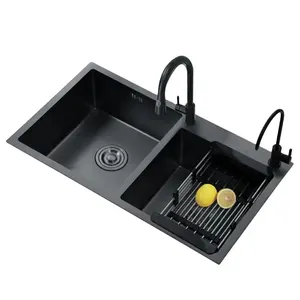 Supplier Wholesale Double Bowl SUS304 Anti-rust Handmade Stainless Steel Sink Bottom Black Kitchen Sink