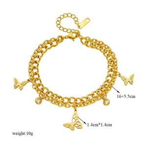 18K PVD Gold Plated Stainless Steel Double Layer Chain <b>Bracelet</b> with Hollow Butterfly <b>Charms</b> <b>for</b> Women | Waterproof & Non-Fading - Product Image 5