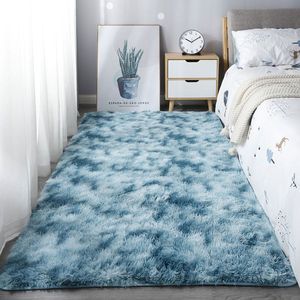 Venta caliente azul oscuro, alfombras peludas lavables estilo esponjoso pelo largo lazo teñido Pv alfombras diseño peludo esteras de piel de imitación/ - Product Image 1