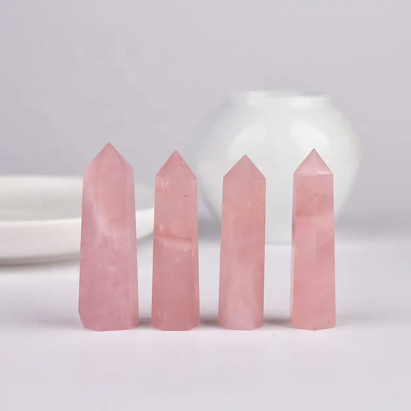 Wholesale Natural Crystals Wand Polished Healing Stones Tower Rose Quartz Point Crystal Point