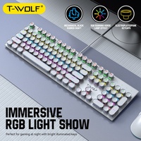 Clavier mécanique rétro T-WOLF T75 Punk, touches rondes, éclairage RGB, design ergonomique, pour jeux e-sport, compatible thaïlandais, russe, coréen