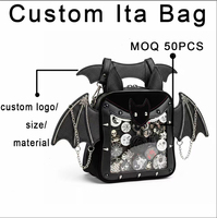 Sac à dos Ita Bag personnalisé en forme de cœur gothique pour femme, en similicuir unique, avec affichage de broches à motif aile de chauve-souris, esthétique sombre, sac bandoulière tendance