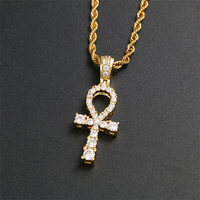Bijoux fantaisie vente en gros Chine pendentifs Hip Hop plaqué or glacé zircone diamant Ankh croix pendentif collier