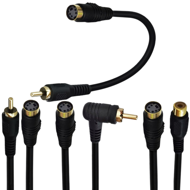 90 Degree up Down Left Right Angle RCA Male to Mini DIN 4Pin Female AV Gold Plated S-Video Cable for Monitor and Speaker