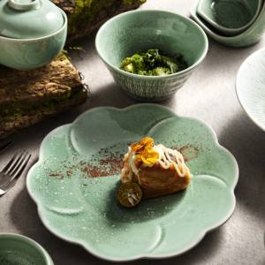 Assiette de vaisselle grande taille Ins 2024 servant un grand repas Restaurant Hôtel Entrées à steak en céramique Platos Assiette plate en porcelaine fleur - Product Image 3