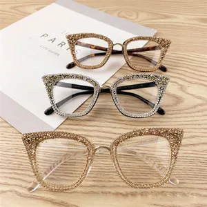 Kacamata Kenbo 2021 klasik Vintage mata kucing Bling Gold Rhinestones warna gradien seksi