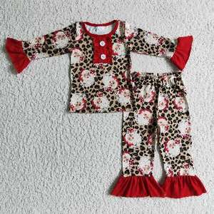 Little Girl Boutique Blue Gingerbread Print Fall Outfits Niños Venta al por mayor Chica Pijamas de dormitorio de manga larga Conjunto de ropa - Product Image 3
