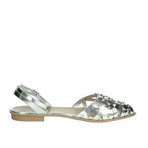 Sandalias Planas para Mujer, Plateadas Metálicas, con Tiras en el Tobillo, Punta Abierta, Zapatos de Verano - Product Image 4