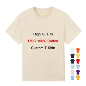 T-shirt manches courtes sérigraphie personnalisée 170 coton t-shirts vierges pour hommes vente en gros 100% g/m²