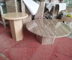 Meubles de maison déco en marbre <span class=keywords><strong>travertin</strong></span> table en pierre naturelle socle à une colonne table basse ronde moderne en <span class=keywords><strong>travertin</strong></span> beige - Product Image 5