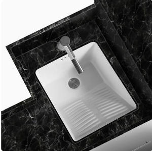 Plan de lavage en céramique encastré moderne et minimaliste pour salle de bain avec vasque intégrée et lavabo - Product Image 2