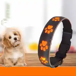 2023 New Waterproof Pet Flashing Light Up Dog Collar USB Rechargeable Night Safety Luminous Glowing PU Leather Led Dog Collar