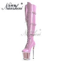 Femmes 8 pouces pôle chaussures de danse 20cm boucle de ceinture décapant talons plate-forme genou bottes automne Sexy fétiche Punk discothèque modèles ABS