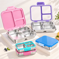 Aohea Boîte à bento mignonne sans BPA, 3 compartiments, en acier inoxydable 304, antidérapante, pour enfants
