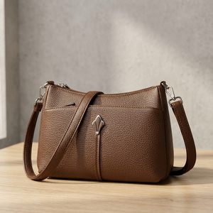 Bolso de Hombro de PU Marrón para Mujer, con Cierre, Correa Única, Diseño Minimalista con Patrón de Lichee, para Primavera, Verano, Otoño e Invierno - Product Image 3
