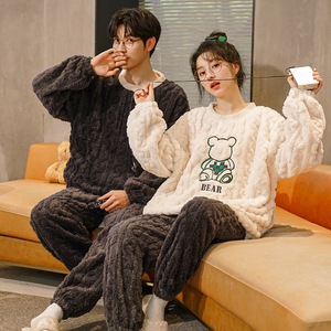 Dessin animé flanelle Couple pyjamas femmes corail doublé <span class=keywords><strong>polaire</strong></span> épaissi costume hommes ample grande taille hiver <span class=keywords><strong>chaud</strong></span> maison vêtements - Product Image 3