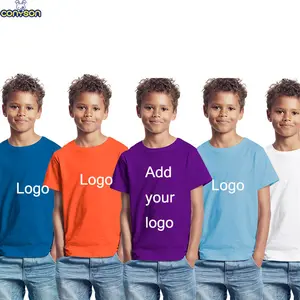Conyson Baju Katun Anak-anak, Baju Kaos Anak Laki-laki Desain Populer Lengan Pendek Solid Logo Kustom 100% Musim Panas