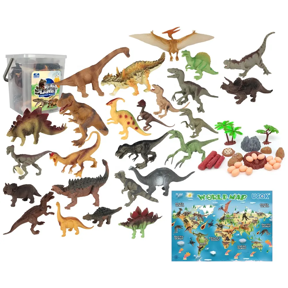 Produk baru 50 buah mainan dinosaurus simulasi anak tema adegan dinosaurus dunia vinil mainan dino mini angka dengan kemasan kotak penyimpanan